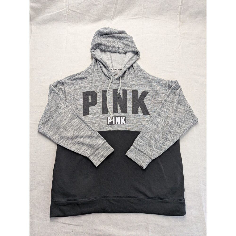 Sporty Streetwear Y2K M Colorblock Logo Hoodie Victoria’s Secret PINK Gray Black